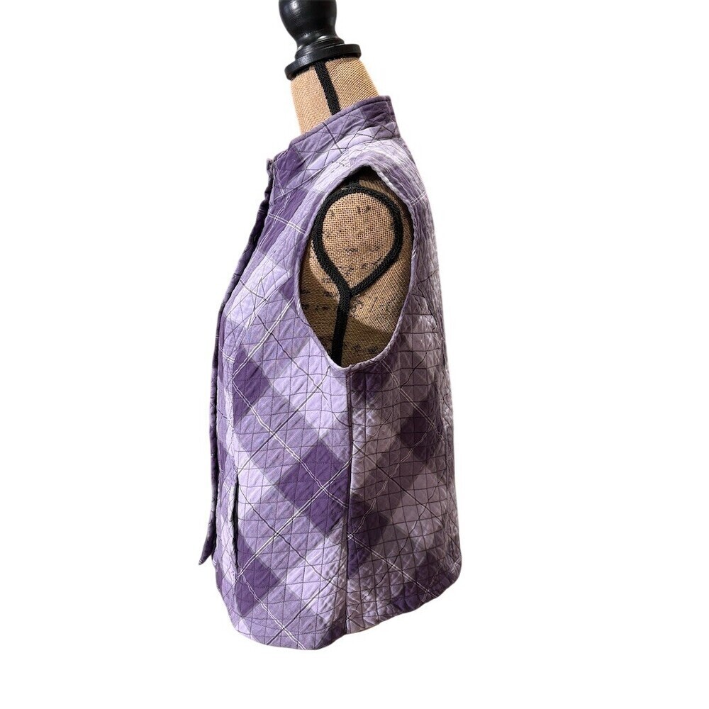 Christopher & Banks Vest Womens XL Purple Plaid Quilted Snap Front Pockets - Picture 5 of 10